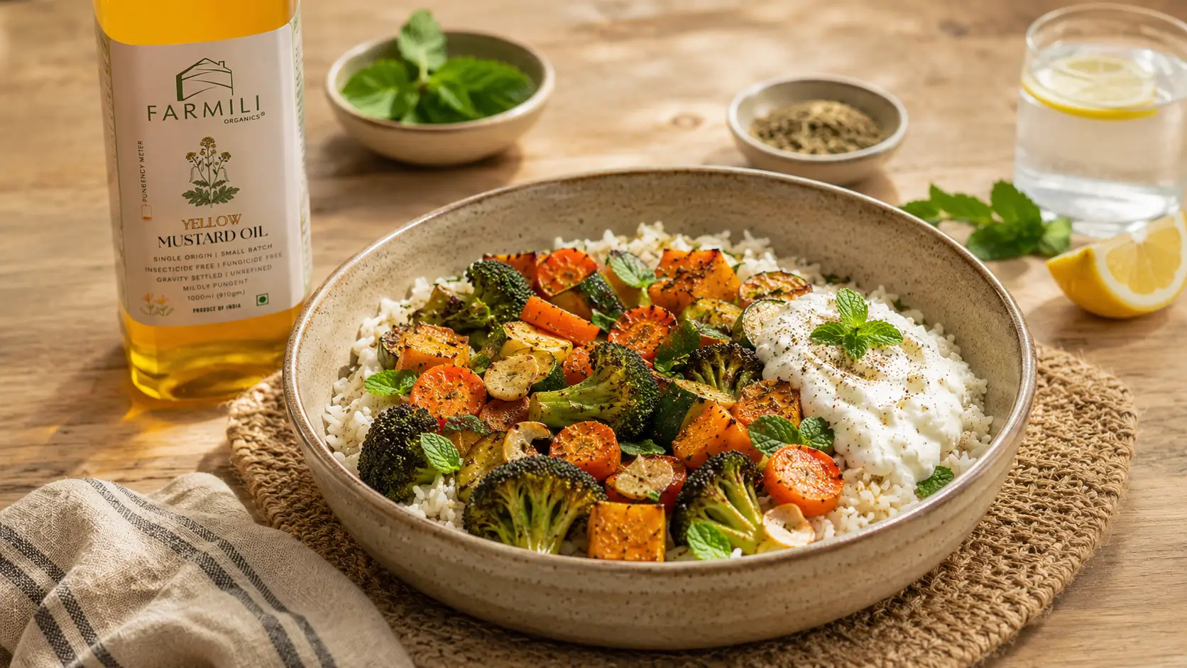 Mustard Oil Roasted Vegetable Rice Bowl