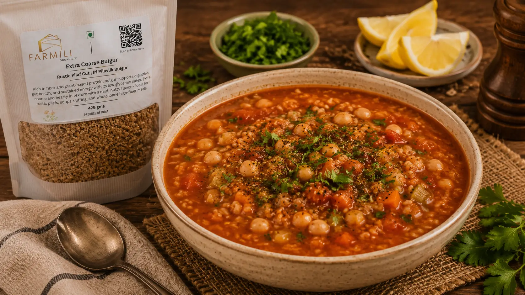 Rustic Tomato Bulgur Soup